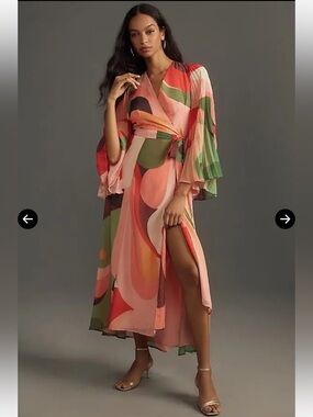 NWT Hutch Anthropologie Blanca 3/4 Sleeve Wrap Midi Dress Abstract  Large